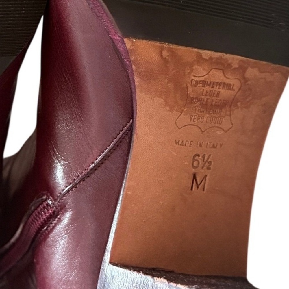 Bally Leather Tall Boots Burgundy Block Heel Italy Sz 6.5 M Vintage Retro Kitten - Picture 6 of 7